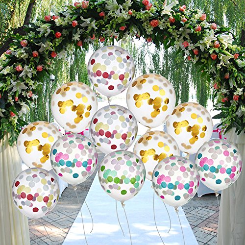 BUWANT Confetti Globos 20 Piezas 12 Pulgadas para Decoraciones de Fiesta, 10 Piezas de Oro y 10 Piezas Colorido
