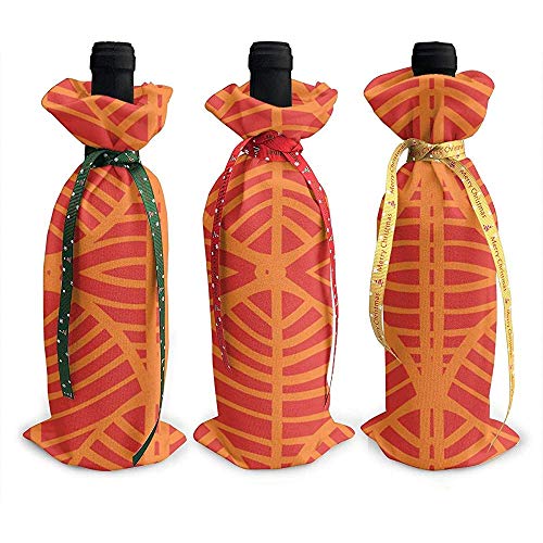 BUXI Printing Christmas Wine Bottle Bag,Vieiras De Plumas Poppy 3Pcs Navidad Botella De Vino Cubierta De Regalo Cubiertas De Botella De Vino para Vacaciones 12x34cm