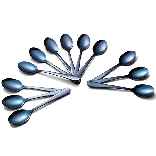 Buyer Star 12 Piezas Azul Cuchara de café 14 cm Acero Inoxidable Cucharilla Cuchara de azúcar Mezclando Cuchara