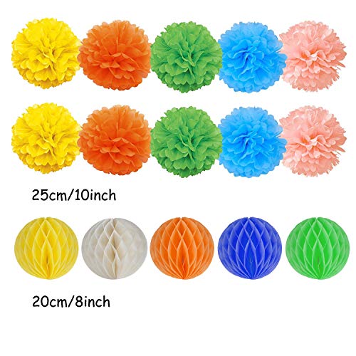 BUYGOO 21 Piezas Decoración Fiesta Abanicos de Papel Flores Pompom Bolas de Nido de Abeja Guirnaldas para Celebración Fiesta Cumpleaños/Boda/Nacimiento/Navidad