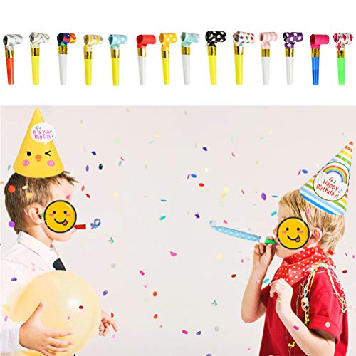 BUYGOO Decoración de Fiesta de Cumpleaños, Banner deHAPPY Birthday + Lindo Gorros de Fiesta + Matasuegras Infantiles + Insertos de Pastel, Divertida Fiesta de cumpleaños del Partido