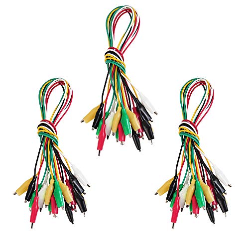 BUZIFU 30 Piezas Pinzas de Cocodrilo con Cable 5 Colores Diferentes Cables de Prueba y Clip de Cocodrilo para Pequeñas Pruebas Electricidad, como Multimetro, Junta de PCB