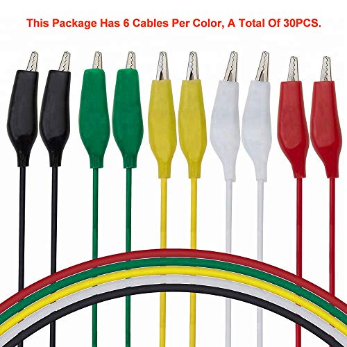 BUZIFU 30 Piezas Pinzas de Cocodrilo con Cable 5 Colores Diferentes Cables de Prueba y Clip de Cocodrilo para Pequeñas Pruebas Electricidad, como Multimetro, Junta de PCB