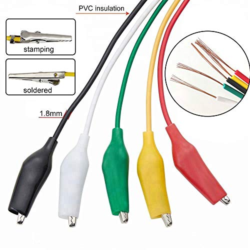 BUZIFU 30 Piezas Pinzas de Cocodrilo con Cable 5 Colores Diferentes Cables de Prueba y Clip de Cocodrilo para Pequeñas Pruebas Electricidad, como Multimetro, Junta de PCB