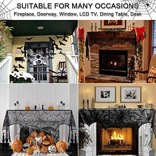 BUZIFU Set de Decoración de Halloween Contiene Una Telaraña, 30 Arañas de Plástico y Una Tela de Encaje Negro para Decorar Chimeneas/Puertas/Ventanas, Telaraña de Halloween, para Fiesta Tienda y Hogar