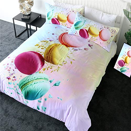 BVNMJ Juego de Ropa de Cama Funda De Edredón 200x200cm, 3D Galletas de Postre Coloridas Imprimiendo Dibujos, Cremallera Funda Nórdica y 2 Funda de Almohada, para Familias y Niños
