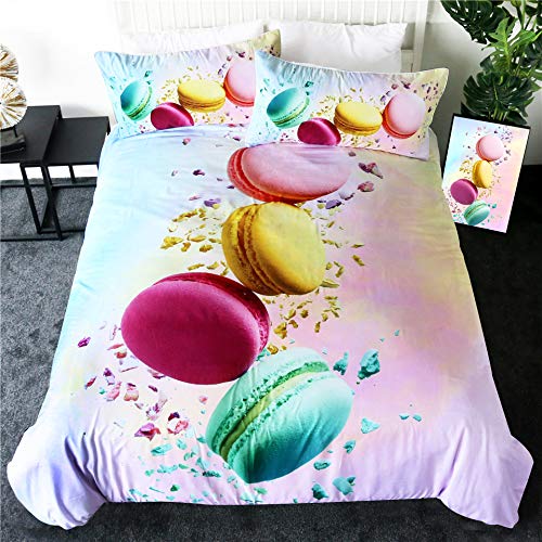 BVNMJ Juego de Ropa de Cama Funda De Edredón 200x200cm, 3D Galletas de Postre Coloridas Imprimiendo Dibujos, Cremallera Funda Nórdica y 2 Funda de Almohada, para Familias y Niños