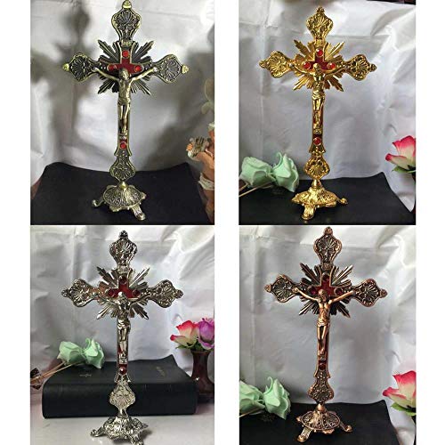 BWYFGRT Reliquias de la Iglesia Estatuillas Crucifijo Jesucristo en el Soporte Cruz de la Pared Altar religioso Antiguo Decoración de la Capilla del hogar 4 Colores.Oro
