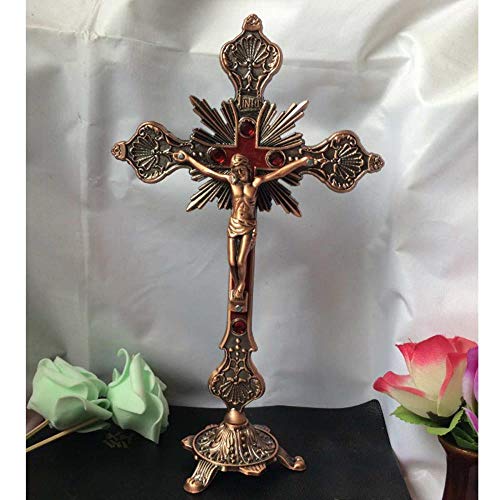BWYFGRT Reliquias de la Iglesia Estatuillas Crucifijo Jesucristo en el Soporte Cruz de la Pared Altar religioso Antiguo Decoración de la Capilla del hogar 4 Colores.Oro