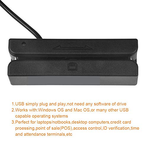 BYARSS Lector de Tarjetas de crédito USB, MSR90 Lector de Tarjetas de Banda magnética USB 3 Pistas Mini mag Hi-Co Swiper