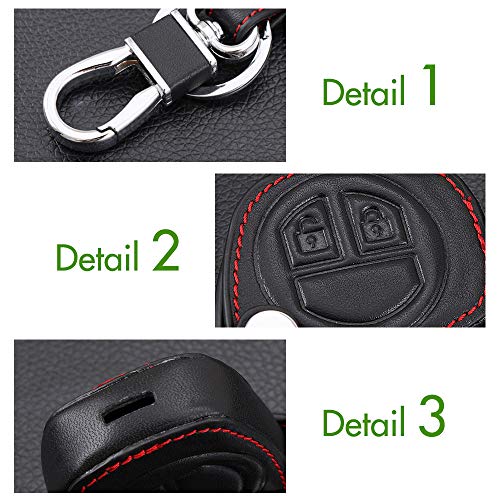 BYSDSG para el Llavero del Coche Funda de Cuero Negra con 2 Botones para Suzuki SX4 Swift Grand Vitara Liana Accesorios de la Cubierta de la Llave