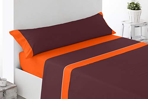 Cabetex Home - Juego de sábanas Lisas - Colores Combinados - 3 Piezas - Microfibra Transpirable (Naranja/Chocolate, 105_x_190/200 cm)