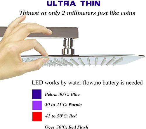 Cabezal de ducha de lluvia LED de alta presión ultra fino 304 de acero inoxidable cuadrado, cepillo de níquel (30 cm)