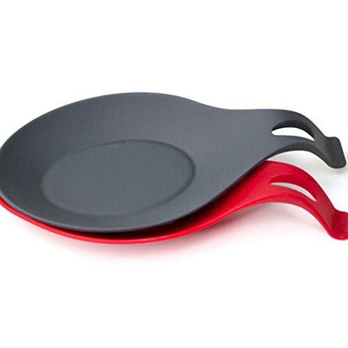 Cabilock 2 Piezas de Silicona para Cuchara Reposa Utensilios de Cocina Soporte para Cuchara para Restaurante de Cocina en Casa (Rojo + Negro)