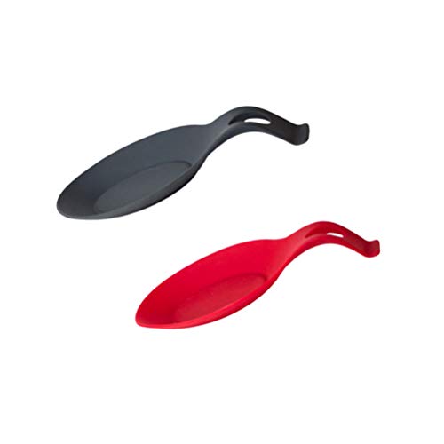 Cabilock 2 Piezas de Silicona para Cuchara Reposa Utensilios de Cocina Soporte para Cuchara para Restaurante de Cocina en Casa (Rojo + Negro)