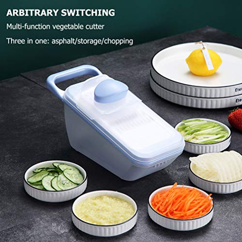 Cabilock Cortadora de Mandolina Cortadora de Verduras en Espiral Trituradora de Cocina Multifuncional con Contenedor de Almacenamiento Azul