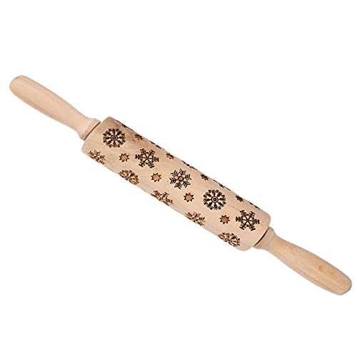 Cabilock Rodillos de Madera Navideños Copo de Nieve Tallado en Madera Rodillo Grabado con Patrón Navideño para Hornear Galletas Pan de Jengibre