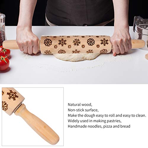 Cabilock Rodillos de Madera Navideños Copo de Nieve Tallado en Madera Rodillo Grabado con Patrón Navideño para Hornear Galletas Pan de Jengibre