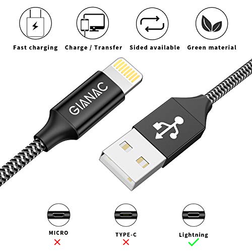 Cable Cargador iPhone, [3pack 0.5M 1M 2M] MFI Cable Lightning Carga Rápida Trenzado de Nylon Cargador iPhone Compatible con Apple iPhone 11 XS MAX XR X 8 Plus 7 Plus 6S 6 Plus 5 5S 5C SE iPad iPod
