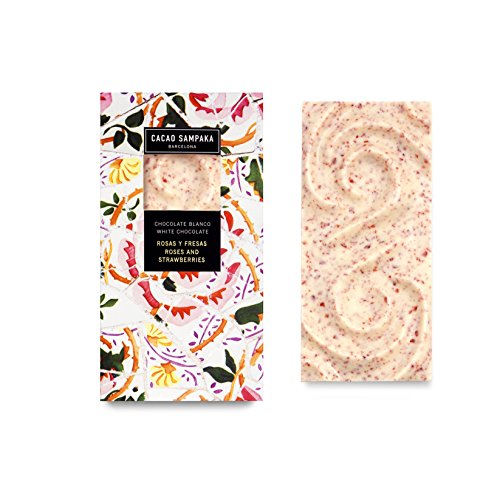 Cacao Sampaka - Tableta de Chocolate Blanco con Rosas y Fresas - 1 x 100gr