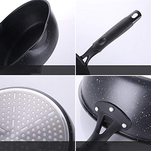 Cacerola 20 CM Maifan Stone Wok Sartén antiadherente Sartenes Sopa Olla sartén Utensilio de cocina multiusos Uso general for gas (Color : Black, Sheet Size : 20cm)