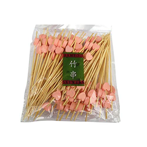 CADANIA 100 Piezas 12 cm Desechables Bambú Corazón Pinchos Fruta Postre Signo de cóctel Selecciones Comida Linda Palitos Buffet Cupcake Toppers Artículos para Fiestas Rosa