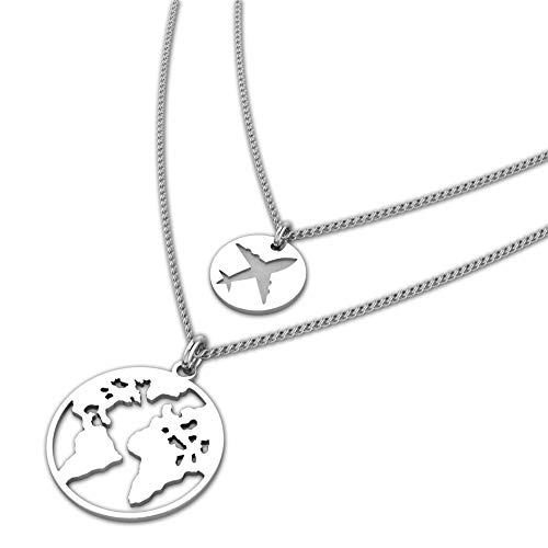 Cadena con colgante de bola del mundo de acero inoxidable – Collar moderno con colgante de globo terráqueo – Tu compañero en viajes