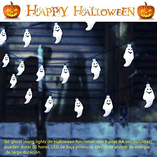 Cadena De Luces Fantasma Led, 20 LED 3 M Halloween Light String de Blanco Cálido, Luces de Cadena Fantasma de Halloween para decoración de Interiores y Exteriores Navidad, Partido Megade (Blanco)