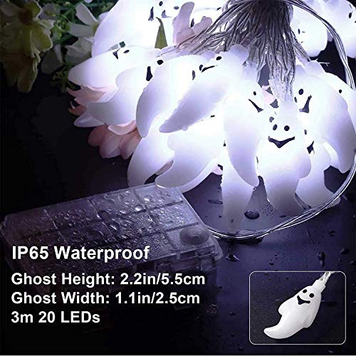 Cadena De Luces Fantasma Led, 20 LED 3 M Halloween Light String de Blanco Cálido, Luces de Cadena Fantasma de Halloween para decoración de Interiores y Exteriores Navidad, Partido Megade (Blanco)