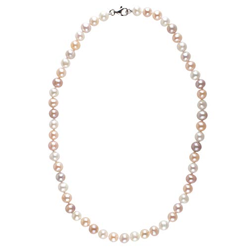 Cadena de plata de ley 925 – Collar con perlas de cultivo de agua dulce 3 colores – Blanco Albaricoque rosa – collar