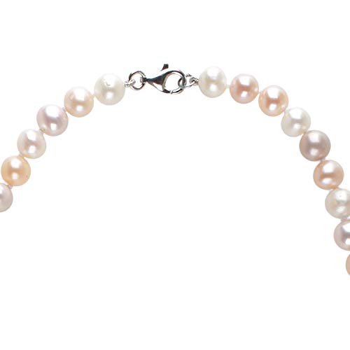 Cadena de plata de ley 925 – Collar con perlas de cultivo de agua dulce 3 colores – Blanco Albaricoque rosa – collar