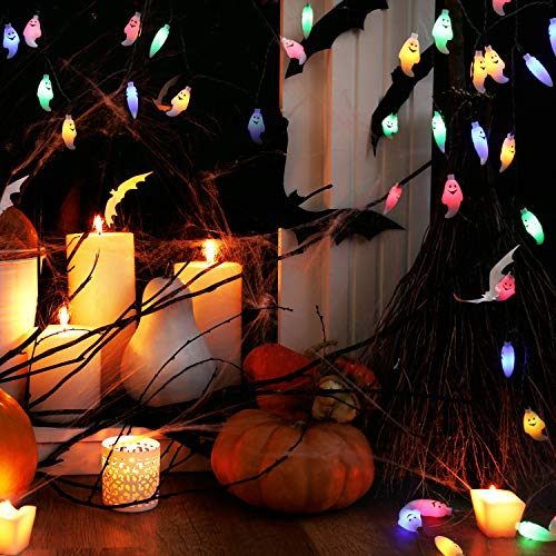 Cadena Luces Halloween, BrizLabs 30 LED Fantasma Cadena de Luces a Batería 3D Interiores Guirnalda de Luces Halloween Decoración Fiestas Boda Casa Niños Cosplay DIY, Multicolor