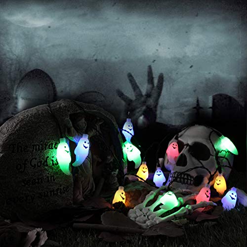 Cadena Luces Halloween, BrizLabs 30 LED Fantasma Cadena de Luces a Batería 3D Interiores Guirnalda de Luces Halloween Decoración Fiestas Boda Casa Niños Cosplay DIY, Multicolor