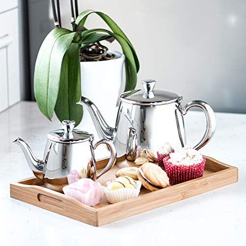 Cafe Ole PT-018 - Tetera de primera calidad (acero inoxidable 18/10, 18 ounces, antigoteo, asas y tapa abatible)