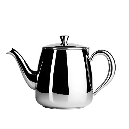 Cafe Ole PT-018 - Tetera de primera calidad (acero inoxidable 18/10, 18 ounces, antigoteo, asas y tapa abatible)