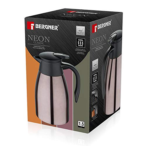 Cafetera 1,5l en acero inoxidable color naranja Bergner colección Neon Classic