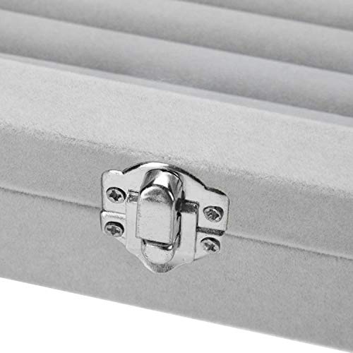Caja almacenamiento anillo terciopelo (9 rollos) - Sostenedor del anillo (20x15x4.5cm) con vaso transparente tapa Sostenga hasta 72 anillos - Exhibición para anillos, aretes, colgantes y gemelos
