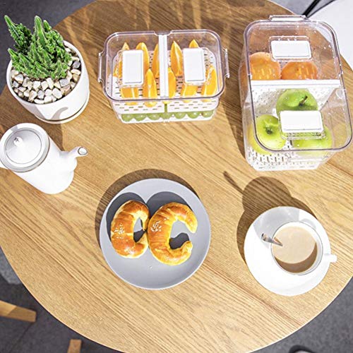 Caja de almacenaje De Drenaje de plástico Sellado refrigeradores Dobles Cocina de Almacenamiento de Drenaje de la Caja de almacenaje frigorífico Vegetal del envase Tapa Organizador (Color : L)