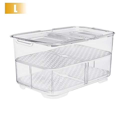 Caja de almacenaje De Drenaje de plástico Sellado refrigeradores Dobles Cocina de Almacenamiento de Drenaje de la Caja de almacenaje frigorífico Vegetal del envase Tapa Organizador (Color : L)