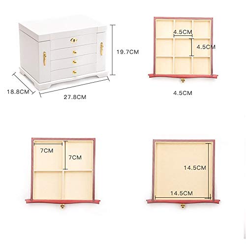 Caja de almacenamiento de joyas Joyero de madera para mujeres de alta capacidad con 3 cajones Espejo encastrable Organizador de almacenamiento de exhibición de almacenamiento con llave para anillos Pe