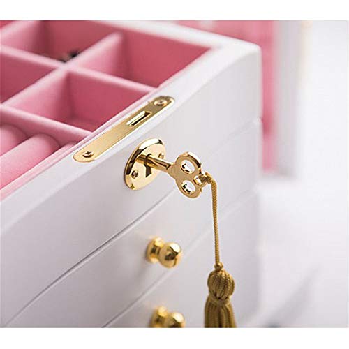 Caja de almacenamiento de joyas Joyero de madera para mujeres de alta capacidad con 3 cajones Espejo encastrable Organizador de almacenamiento de exhibición de almacenamiento con llave para anillos Pe