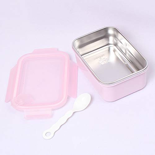 Caja de Almuerzo portátil de Acero Inoxidable Caja de Almacenamiento de Alimentos de Dibujos Animados de Doble Capa Caja de Almuerzo de microondas Escolar para niños de Picnic-Rosa