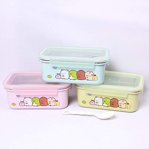 Caja de Almuerzo portátil de Acero Inoxidable Caja de Almacenamiento de Alimentos de Dibujos Animados de Doble Capa Caja de Almuerzo de microondas Escolar para niños de Picnic-Rosa