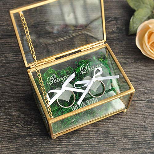 Caja de cristal para anillos de boda, personalizada, caja de joyería de cobre, caja de joyería para boda, ceremonia de boda