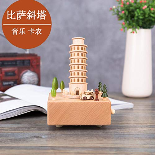 Caja de música Madera Maciza Madera Tiovivo Manualidades Regalo de San Valentín Regalos de cumpleaños Decoración del hogar Rueda de la Fortuna, Torre Inclinada de PIS