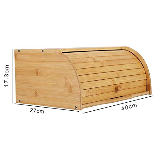 Caja De Pan De Bambú Grande, Caja De Pan con Tapa Enrollable De Bambú Natural, Almacenamiento De Alimentos En La Cocina, Recipiente De Pan para Encimera De Cocina, 15.8x10.6x6.8in - Autoensamblaje