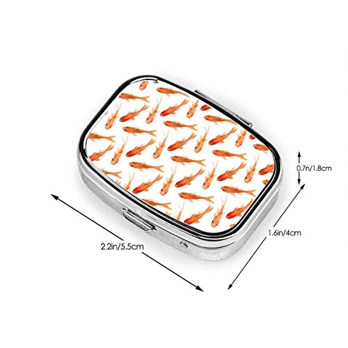 Caja de pastillas cuadrada plateada de moda personalizada con pez dorado de acuarela, soporte para tableta de medicina, estuche organizador de cartera para bolsillo o monedero