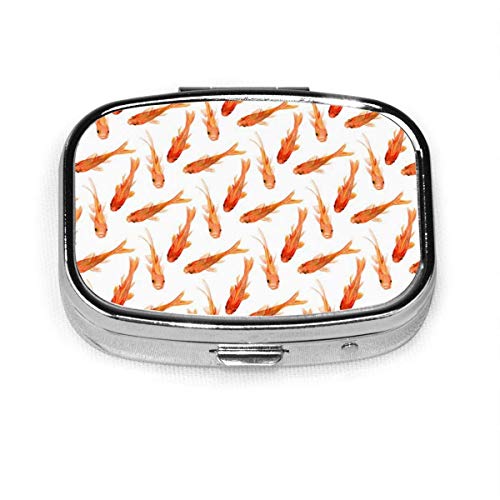 Caja de pastillas cuadrada plateada de moda personalizada con pez dorado de acuarela, soporte para tableta de medicina, estuche organizador de cartera para bolsillo o monedero