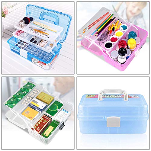 Caja de plástico con 3 bandejas para lápices, pinturas, pasteles y accesorios de manualidades.