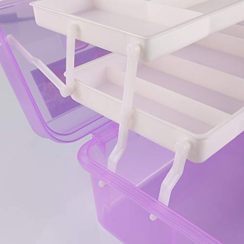 Caja de plástico con 3 bandejas para lápices, pinturas, pasteles y accesorios de manualidades.